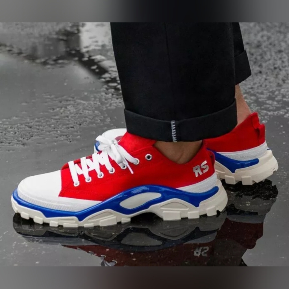 NWT Adidas x Raf Simons Detroit Runner Sneaker Red/Blue/White. Unisex